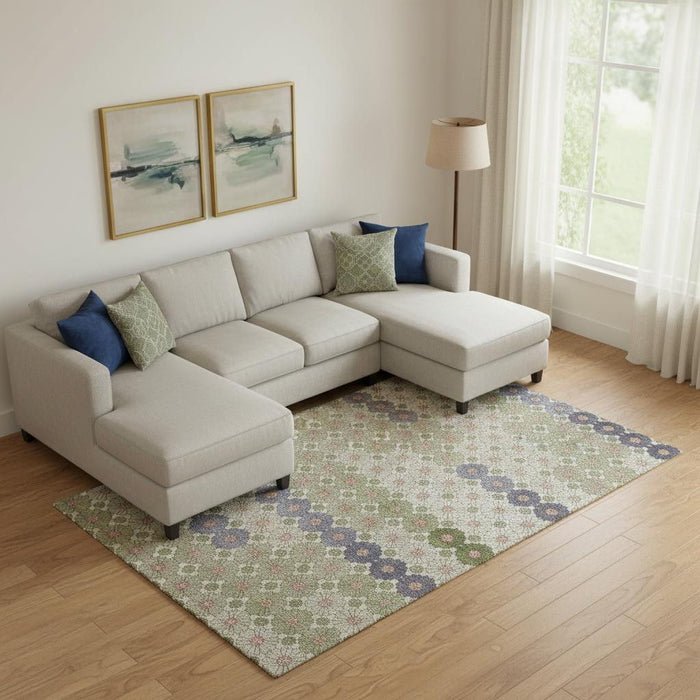10' X 14' Geometric Washable Area Rug With UV Protection (696854) - Artichoke Green / Purple / Beige