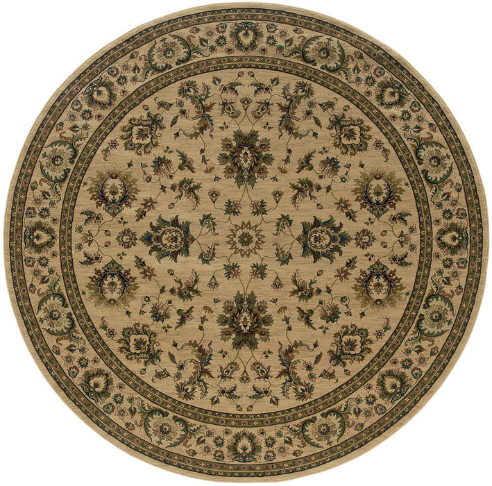 8' Oriental Round Rug - Ivory And Green
