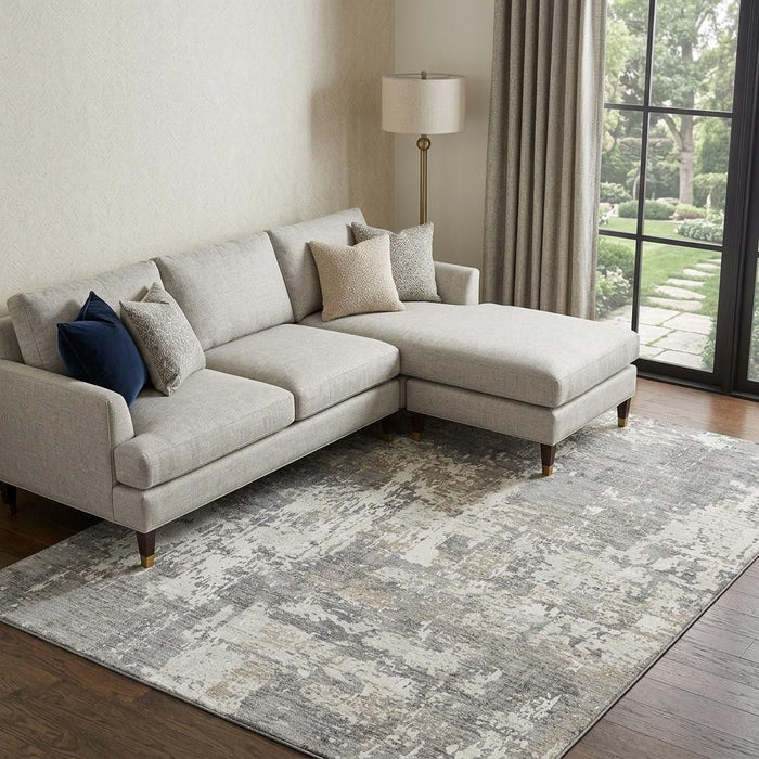 10' X 14' Abstract Washable Area Rug With UV Protection (679132) - Gray / Ivory