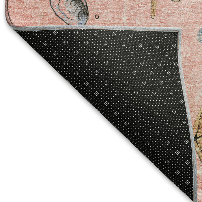 9' X 12' Geometric Washable Area Rug With UV Protection (646060) - Peach / Gray / Ivory