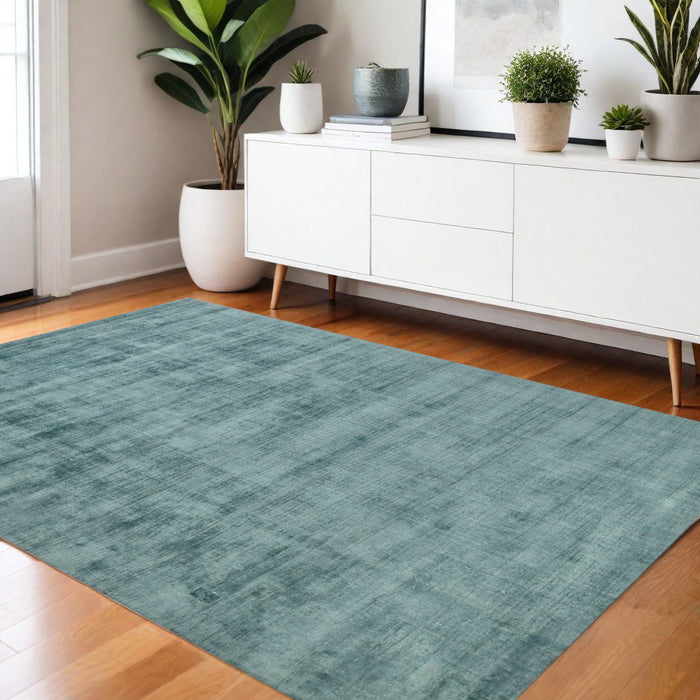 4' X 6' Abstract Hand Woven Area Rug - Sea Green And Light