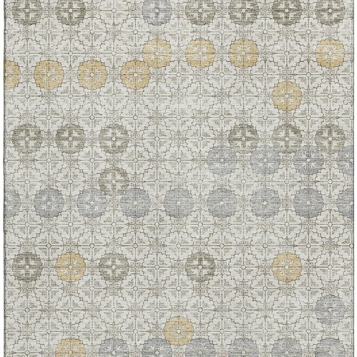10' X 14' Geometric Washable Area Rug With UV Protection (705947) - Ivory / Gold / Gray