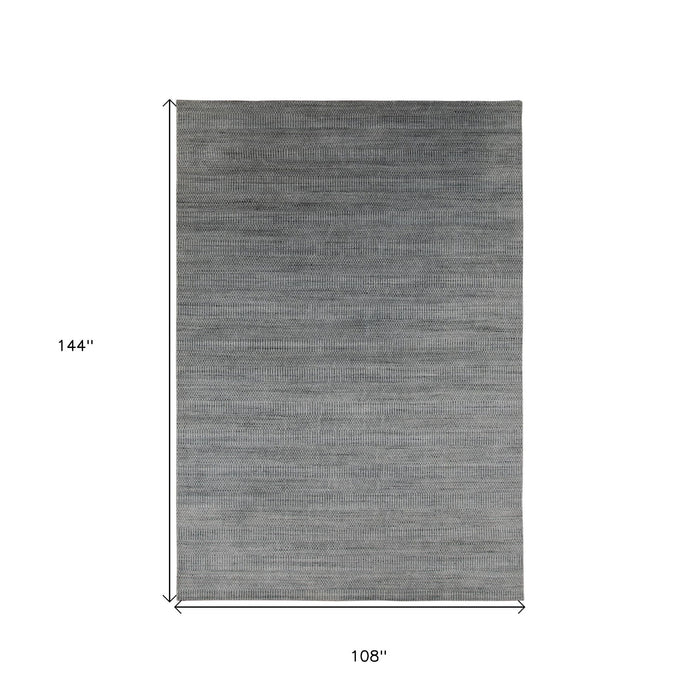 9' X 12' Wool Striped Hand Woven Area Rug - Silver And Blue