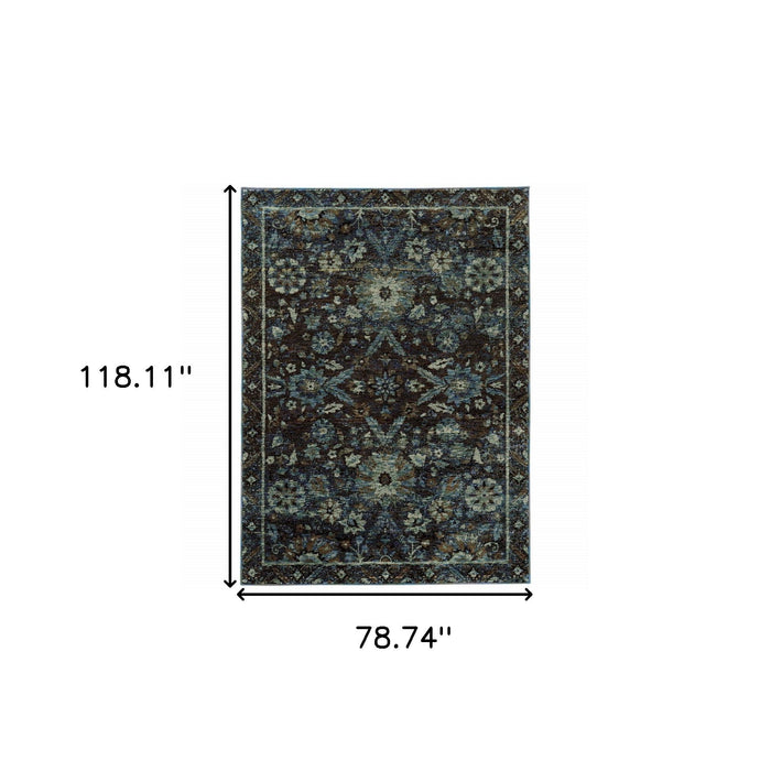 7' x 10' Oriental Power Loom Area Rug - Navy Blue