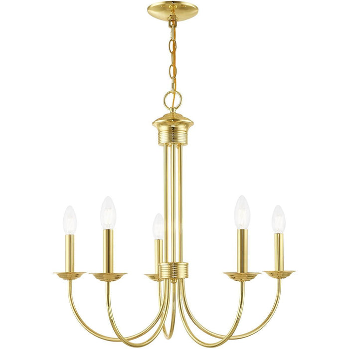 24" Five Light Dimmable Chandelier With Shades - Brass
