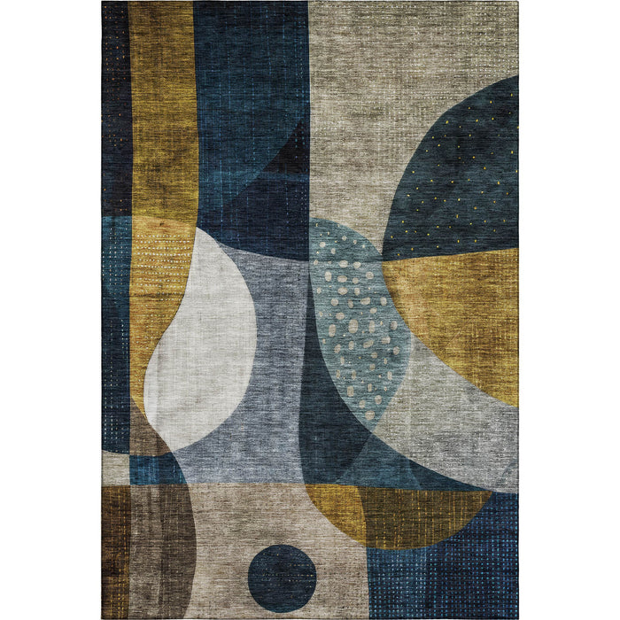 10' X 14' Abstract Geometric Washable Area Rug With UV Protection (685270) - Blue / Gold / Beige