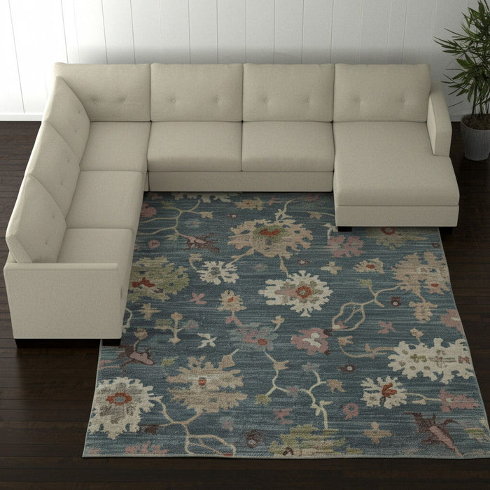 10' X 13' Abstract Distressed Area Rug - Blue