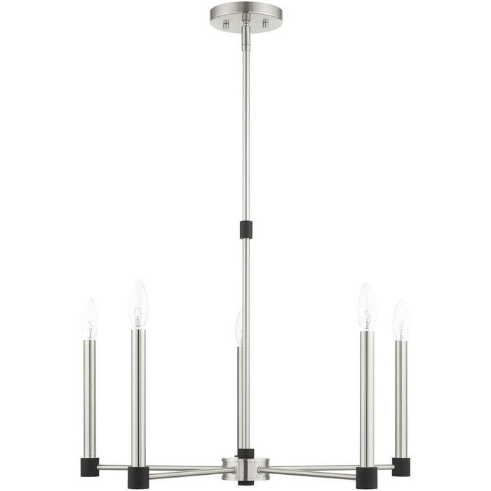 5-Light Dimmable Chandelier With Shades - Nickel / Pearl Silver