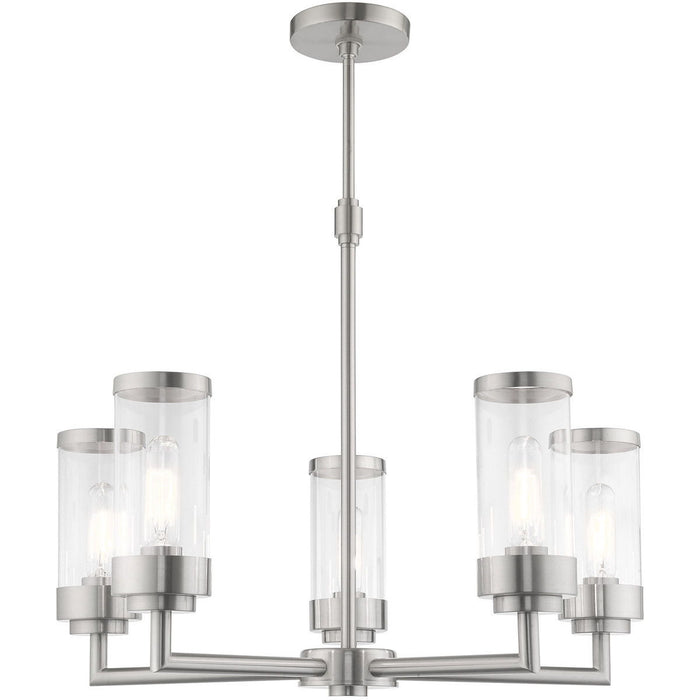 22'' Five Light Dimmable Chandelier With Shades - Nickel