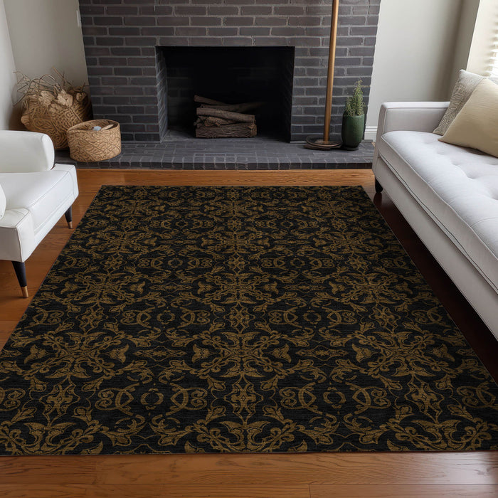 9' X 12' Medallion Washable Area Rug With UV Protection - Brown And Charcoal