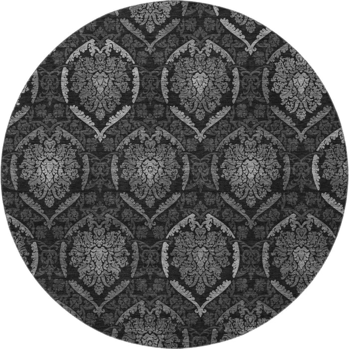 8' Medallion Washable Round Rug Polyester With UV Protection - Gray And Silver