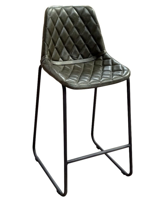 Leather Counter Height Bar Chair With Footrest 38" - Green And Black