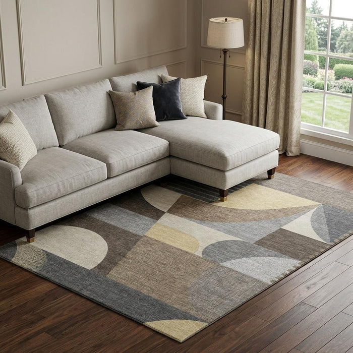 10' X 14' Geometric Washable Area Rug With UV Protection (696560) - Brown / Gray / Ivory