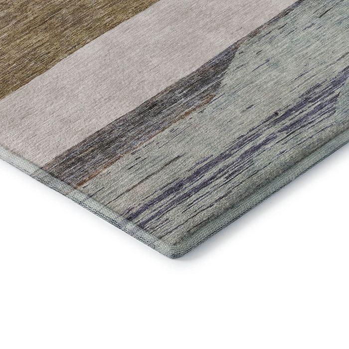 10' X 14' Striped Washable Area Rug With UV Protection (695114) - Coffee / Ivory / Taupe