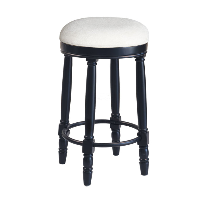 Set of 2 Giga 360° swivel wooden barstools with upholstered seats, counter height, modern design, perfect for kitchen or bar area.