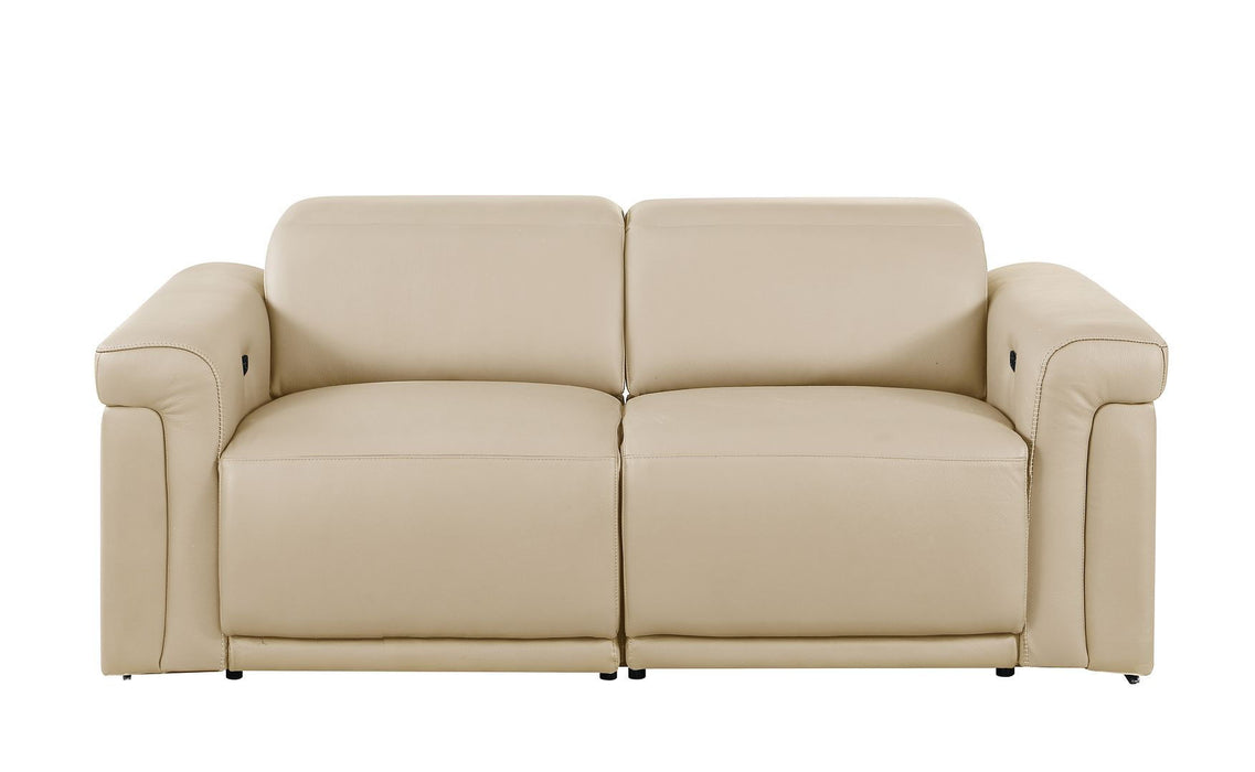 Italian Leather Power Reclining Loveseat (720483) - Cream / Black