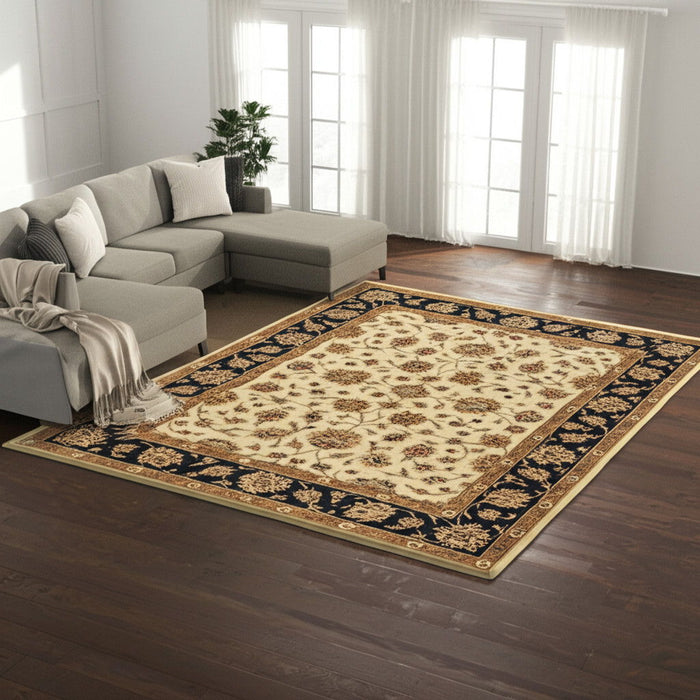8' X 10' Oriental Hand Tufted Area Rug - Tan And Black