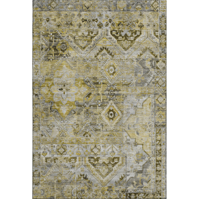 10' X 14' Floral Washable Area Rug With UV Protection (696464) - Pewter / Gold / Silver