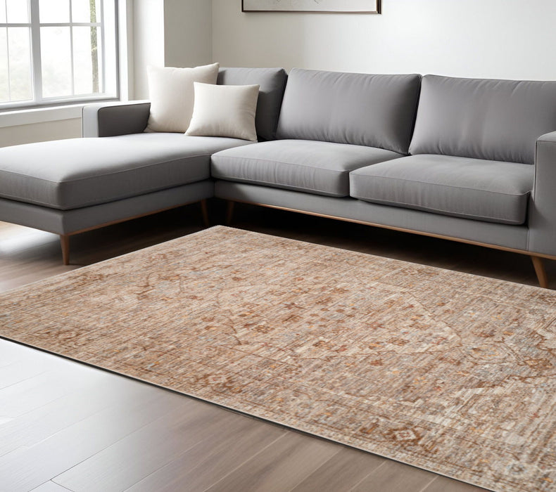 9' X 12' Floral Medallion Area Rug With Fringe - Beige And Brown