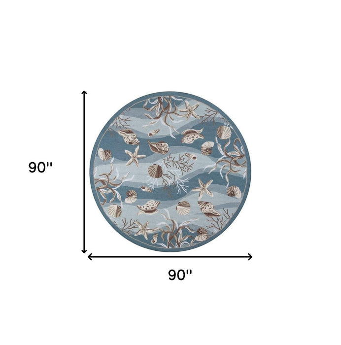 8' Round Hand Tufted Area Rug - Blue And Beige