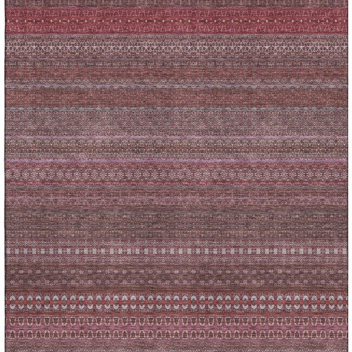 10' X 14' Striped Washable Area Rug With UV Protection (647524) - Merlot / Ivory