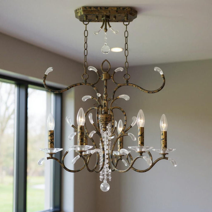 HomeRoots 29-inch bronze metal chandelier with eight clear shades and dimmable lighting, elegant modern design.