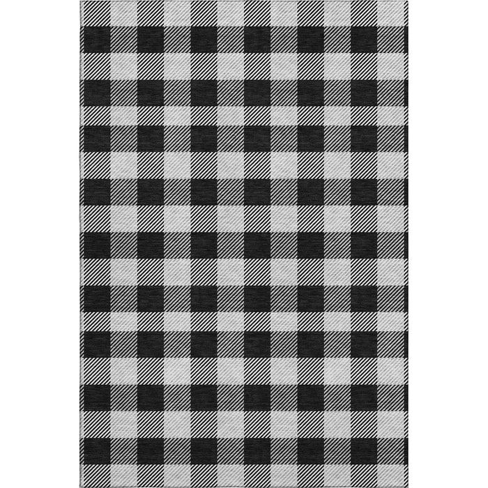 10' X 14' Plaid Washable Area Rug With UV Protection (673447) - Black / Ivory