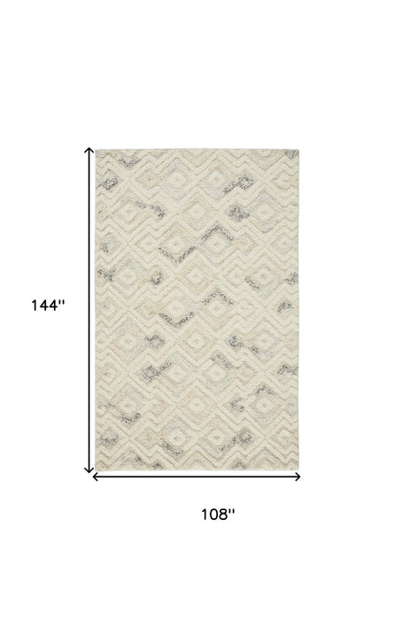 9' x 12' Wool Geometric Tufted Handmade Area Rug - Gray And Ivory