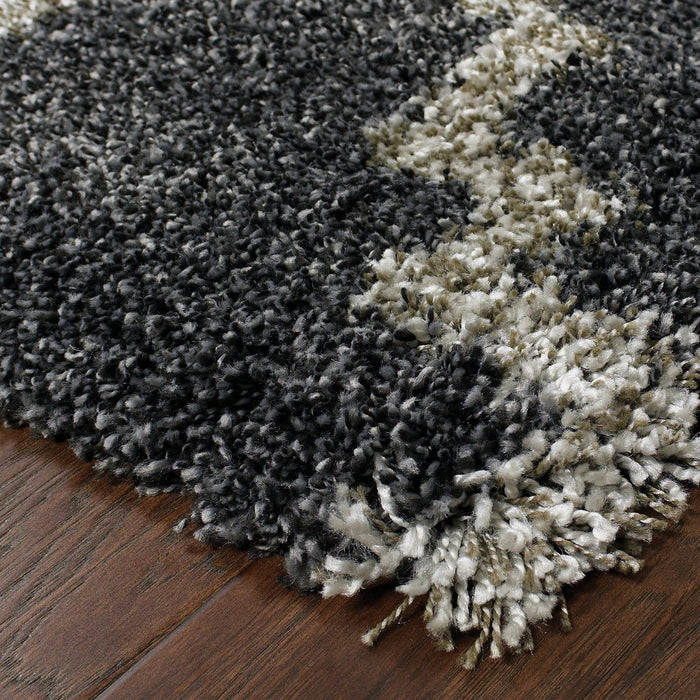 10' x 13' Geometric Shag Power Loom Stain Resistant Area Rug - Charcoal And Gray