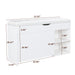 Giga modern white entryway storage bench with adjustable 3-tier flip-up drawers and hidden cabinet for organized seating.