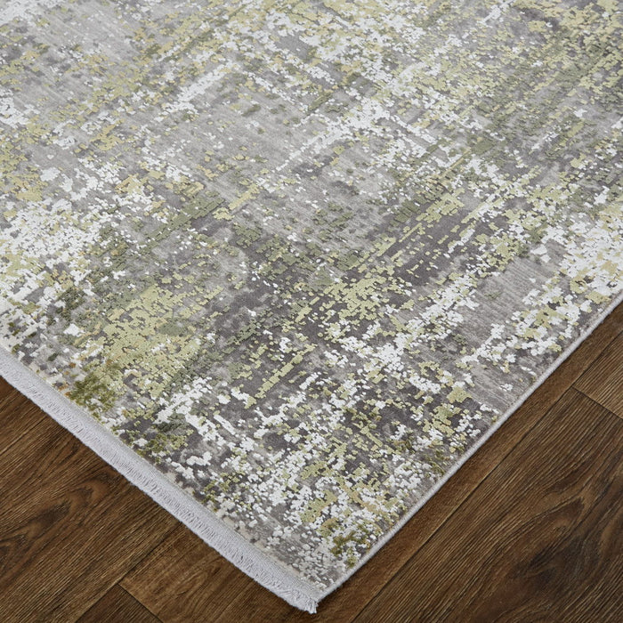 13' x 20' Abstract Power Loom Distressed Area Rug - Gray And Ivory