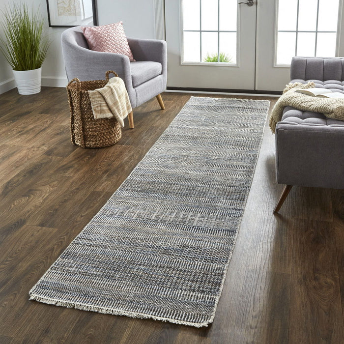 12' Wool Striped Hand Knotted Runner Rug - Gray
