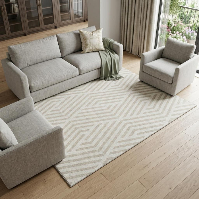 8' X 10' Geometric Washable Area Rug With UV Protection (648548) - Ivory / Beige