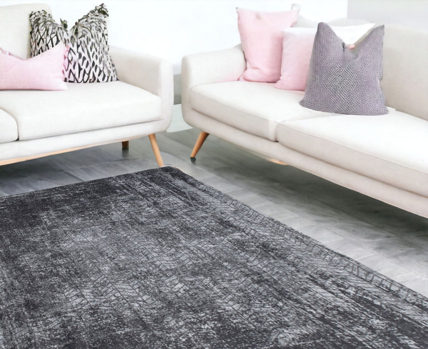 8' x 11' Chevron Non Skid Area Rug - Black And Gray