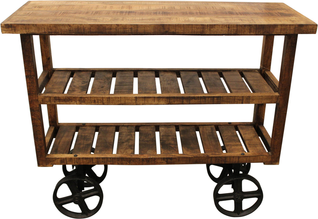 Solid Wood Distressed Wheel Console Table With Storage - Brown And Black