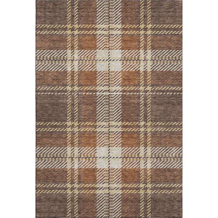 10' X 14' Plaid Washable Area Rug With UV Protection (674305) - Chocolate / Beige / Gold