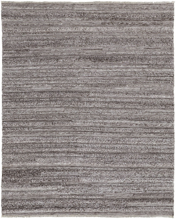 5' x 8' Striped Hand Woven Stain Resistant Area Rug - Taupe Brown And Ivory