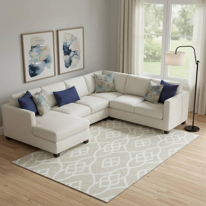 10' X 14' Trellis Washable Area Rug With UV Protection (670243) - Beige / Ivory