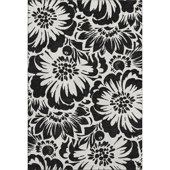 8' X 10' Floral Washable Area Rug With UV Protection (648620) - Black / Ivory
