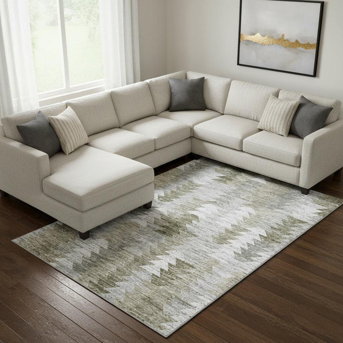 10' X 14' Geometric Washable Area Rug With UV Protection (653122) - Brown / Ivory / Gray