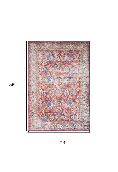2' X 3' Oriental Distressed Non Skid Area Rug (573901) - Ivory / Red / Blue