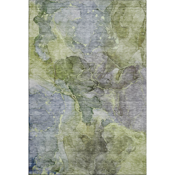 10' X 14' Abstract Washable Area Rug With UV Protection (656328) - Olive Green / Gray