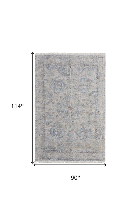 8' X 10' Oriental Hand Woven Distressed Area Rug With Fringe - Gray