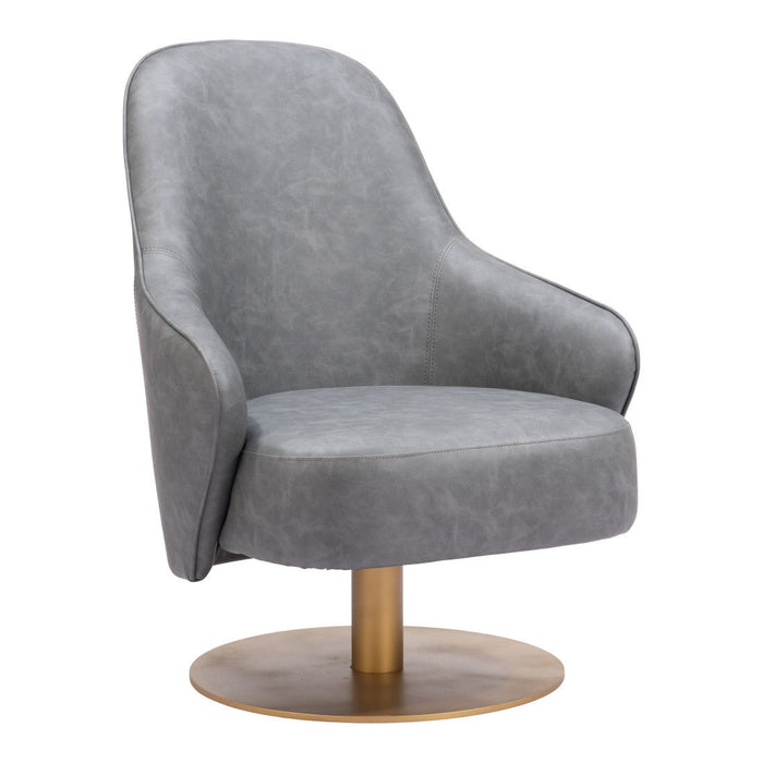 Faux Leather Swivel Arm Chair - Gray And Gold