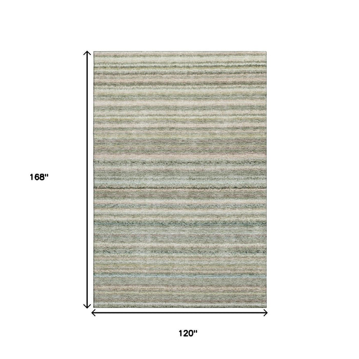10' X 14' Striped Washable Area Rug With UV Protection (650818) - Sage / Ivory