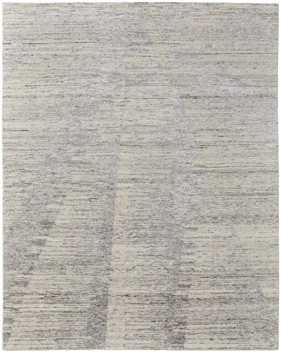 4' x 6' Abstract Hand Knotted Worn Faded Area Rug - Ivory And Gray