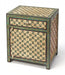 Brown and green accent cabinet with ivory drawer from HomeRoots, featuring a stylish and functional design for versatile storage.