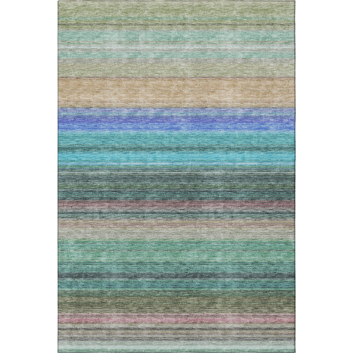 10' X 14' Striped Washable Area Rug With UV Protection (677327) - Sage / Teal / Lavender