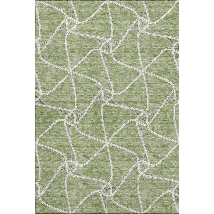 10' X 14' Geometric Washable Area Rug With UV Protection (675348) - Artichoke Green / Ivory