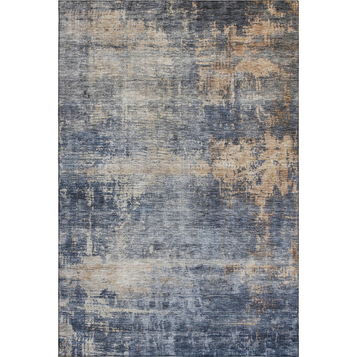 10' X 14' Abstract Washable Area Rug With UV Protection (688431) - Denim Blue / Silver / Beige